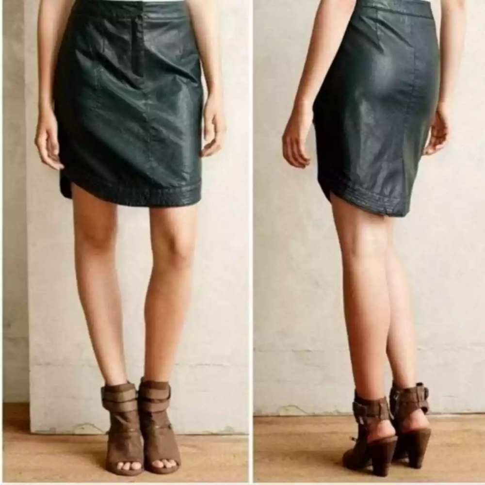 Anthropologie Size 10 Green Vegan Leather Skirt